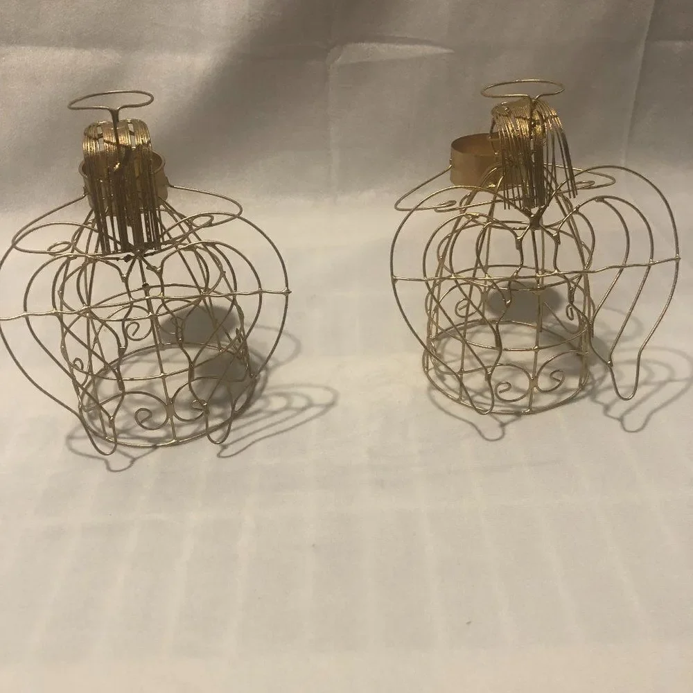 Gold Tone Metal Wire Angel Figurine Tea Light Candle Holders.         F1